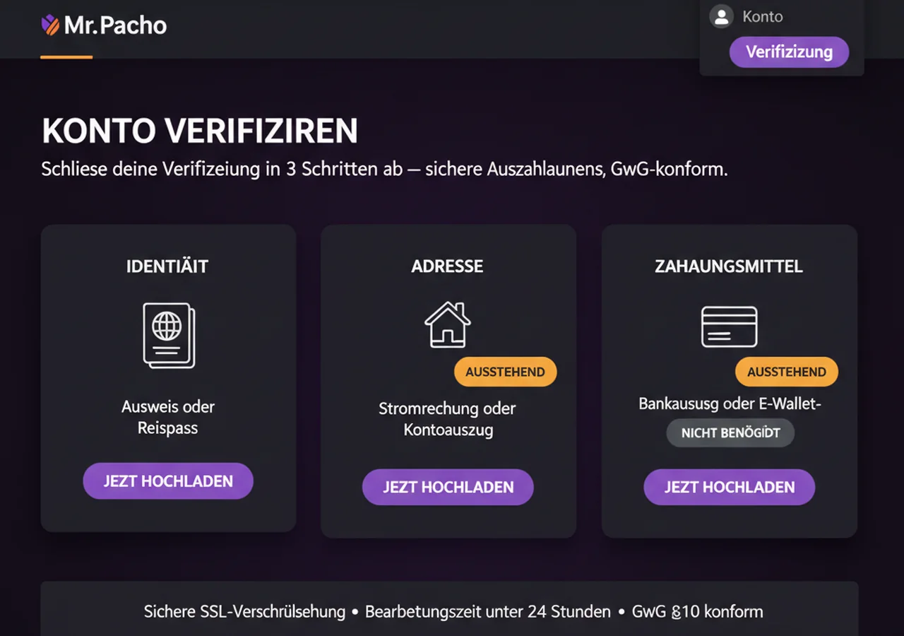Konto-Verifizierung (KYC) – Mr. Pacho
